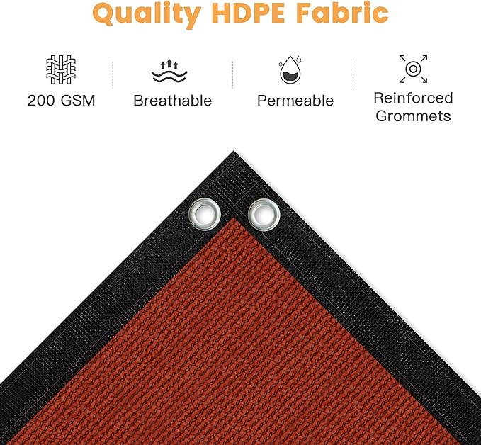 VICLLAX Shade Fabric Sun Shade Cloth with Every 2 FT Grommets for Patio Garden Pergola Cover Canopy 6x9 FT, Rust Red