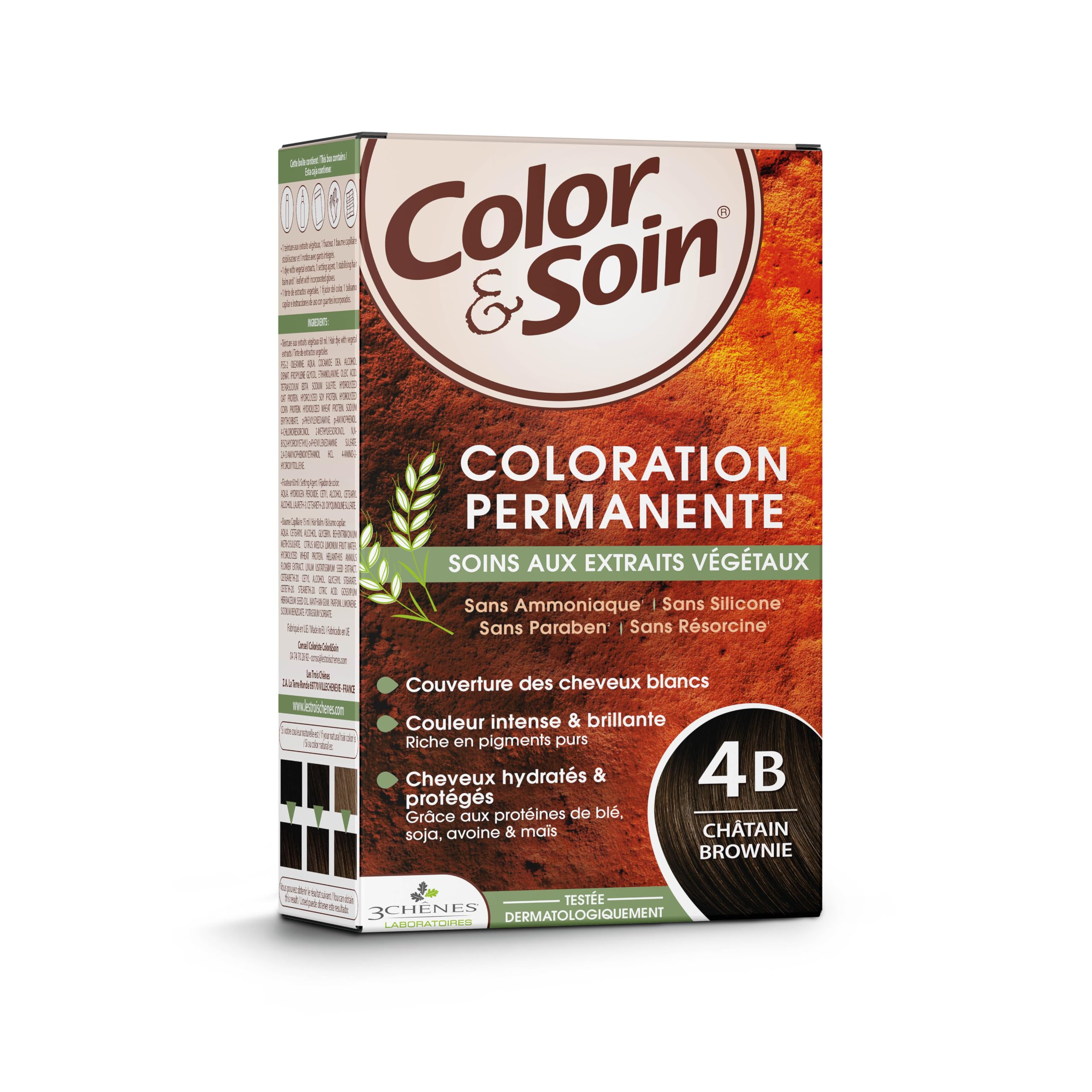 Color&Soin Ammonia-Free Hair Dye 4B Brownie Chestnut - Natural, Permanent Hair Color with Herbal Extracts
