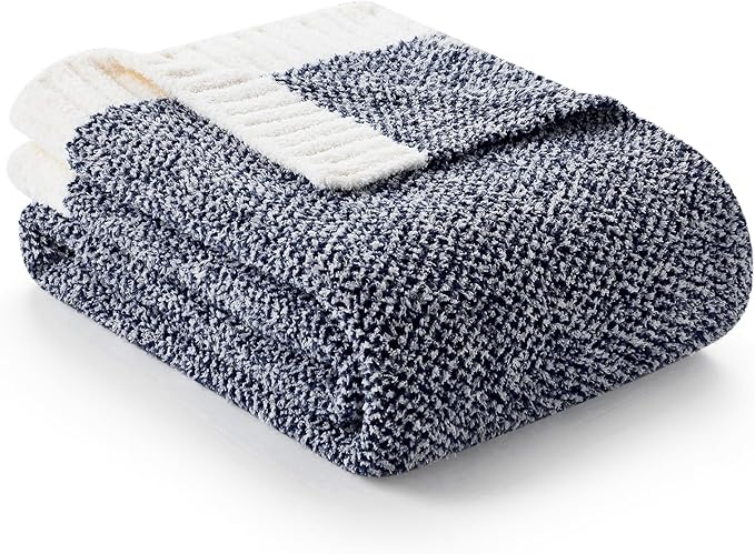 Snuggle Sac Heather Navy Twin Size Blankets, Super Soft Microfiber, Warm Cozy Knit Fuzzy Plush Blankets for Sofa, Bed, Living Room, Navy, 60x80 inches