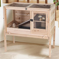 AIVITUVIN Wooden Guinea Pig Cage Indoor with Cooling Plate and Anti-Chewing Edges Two-Story Rabbit Hutch Pull Out Tray Outdoor Rabbit Cage with Raised Stand and Wire Mesh Small Animals Cage (Nature