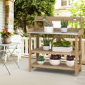 S AFSTAR Garden Potting Bench, Gardening Work Station Table with 2 Storage Shelves, Fir Wood Structure and Metal Tabletop, Gardening Table Potting Benches for Outside Backyard Balcony