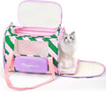 BurgeonNest Cat Carrier, Dog Cat Carriers for Large Medium Cats Under 20 lbs, Soft Sided Pet Carrier, Collapsible Travel Carry Puppy Kitten Cat Carrier with Big Side Bag (Medium, Pink-Green)