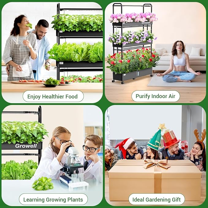 Growell Large Hydroponics Growing System Kit, 90 Pods Vertical Hydroponic Garden with 2 Light Modes Grow Light, Auto Circulating Water System, 40L Indoor Gardening System for Herb Vegetable Fruit