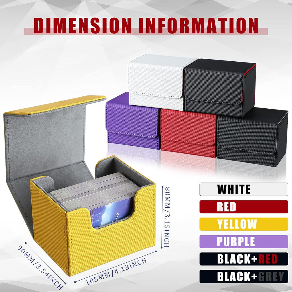 Yookeer 6 Pack Leather Deck Cases 100+ Card Deck Game Box Magnetic Playing Card Storage Box for 100 Plus Cards Compatible with Tcg(White,Black,Red,Yellow,Purple,Horizontal)