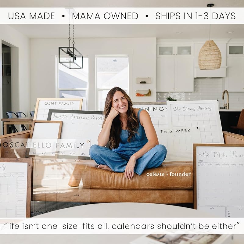 Personalized Clear Acrylic Calendar for Wall, Calendar Whiteboard for Wall, Dry Erase Wall Calendar, Wall Calendar Organizer System for Home (Cursive, Blush, 23"W x18.5"H)
