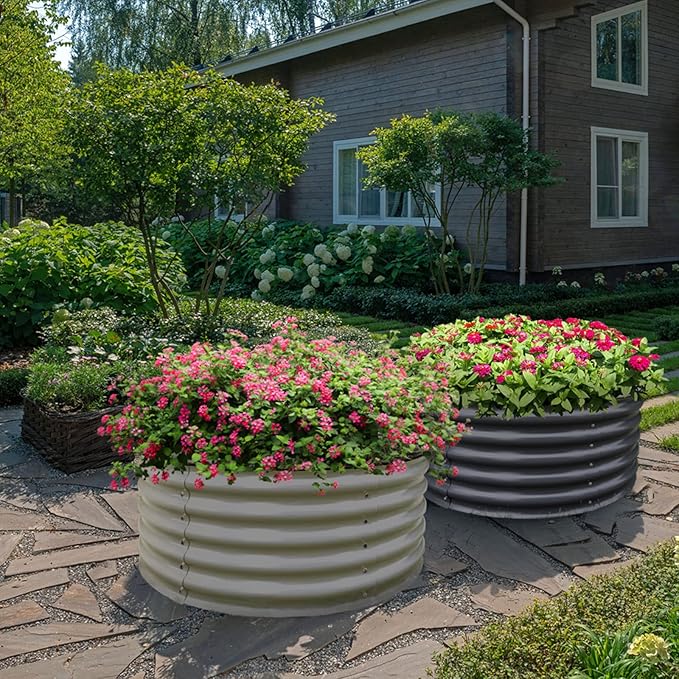 Olle 17" Tall, 42" Round Galvanized Raised Garden Bed Kit,Metal Raised Planter Boxes Outdoor DIY Raised Garden Beds Outdoor for Vegetables,3.5 * 3.5 * 1.4Ft,Midnight Grey