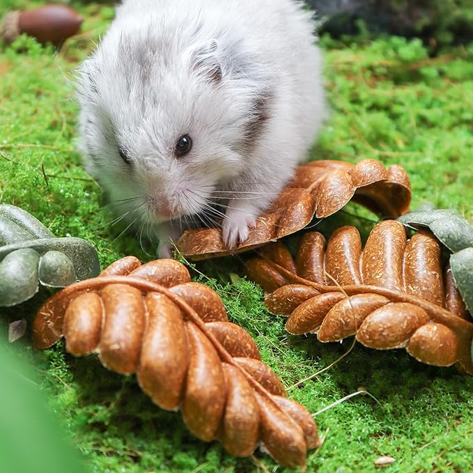 TEEWY 6PCS Hamster Chew Toys, Guinea Pig Chew Toys for Teeth with Natural Vegetables and Timothy Grass, Chinchilla Toys,Dental Care for Rats/Guinea Pigs/Hamsters and Gerbil, Leaf-Shape
