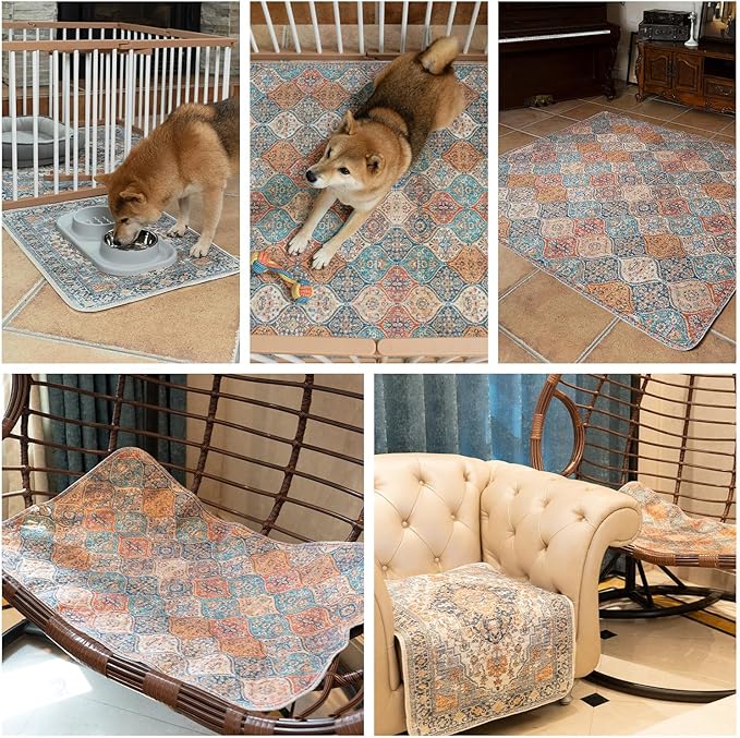 nunubaby 4PACK Washable Pee Pads for Dogs, Stylish, Non-Slip and Leak-Proof Pee Pads. Reusable Potty Pads for Dogs for Crates and Floors.(Beige/Multi, 18" x24")