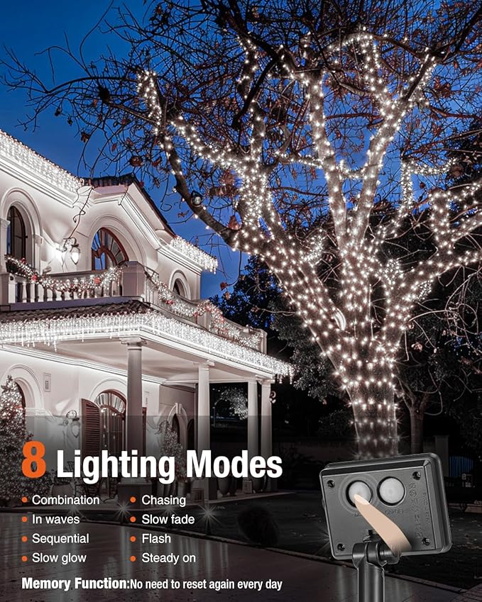 6 Pack Solar Fairy Lights for Outside Waterproof, 49FT/15M 150LED Solar String Lights Outdoor 8 Modes Solar Twinkle Lights for Garden Yard Christmas Tree Wedding Party Decor, Cool White