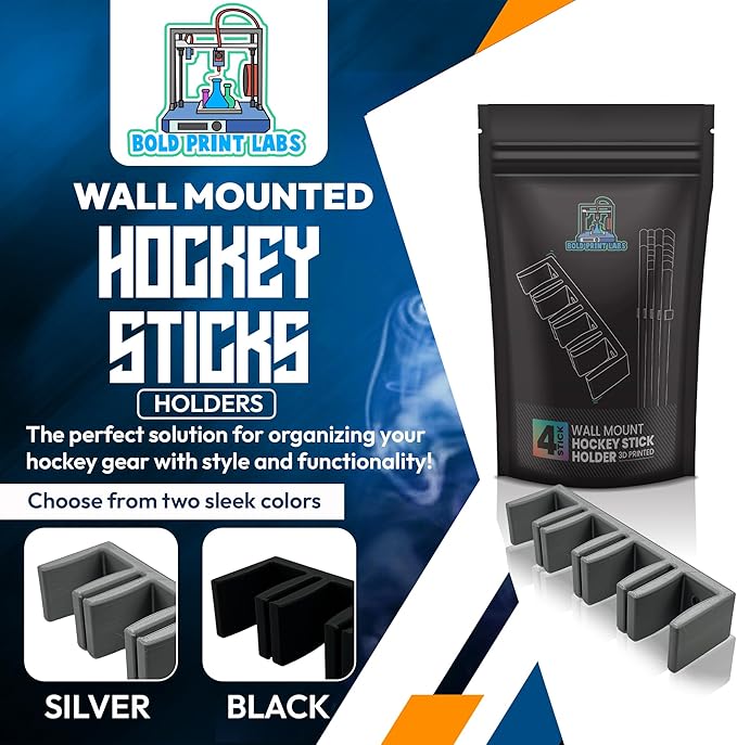 Wall Mount Hockey Stick Holder | Ice Hockey Stick Organizer (Black, 3 Stick Wall Mount)
