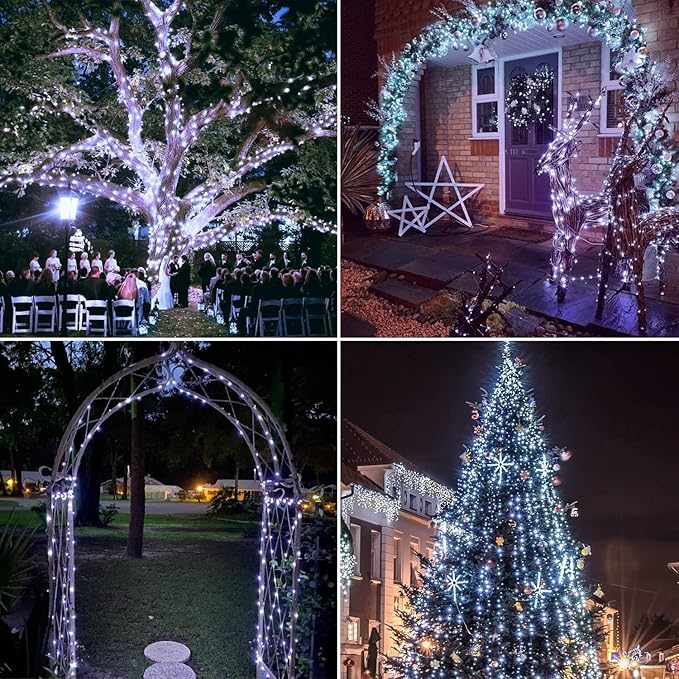 JMEXSUSS Total 400 LED White Solar Christmas Lights Outdoor Waterproof, 2 Pack 66ft Solar String Lights, 8 Modes Solar Fairy Lights for Yard Patio Tree Christmas Decor