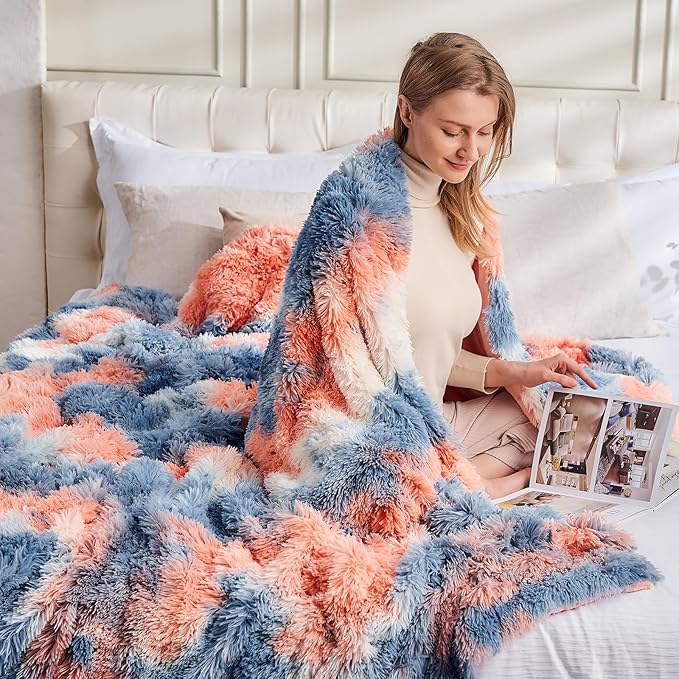 GONAAP Fuzzy Faux Fur Throw Blanket Twin Size Tie-dye Sunset Super Soft Cozy Plush Fuzzy Shaggy Blanket for Couch Sofa Bed (Tie-dye Sunset, Twin(60"x80"))