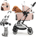 Kenyone 3-in-1 Pet Stroller for Small Medium Dogs Puppy Cat Stroller with Detachable Carrier & Pad Lightweight Foldable Aluminum Alloy Frame Dual No-Zip Entry(Pink)