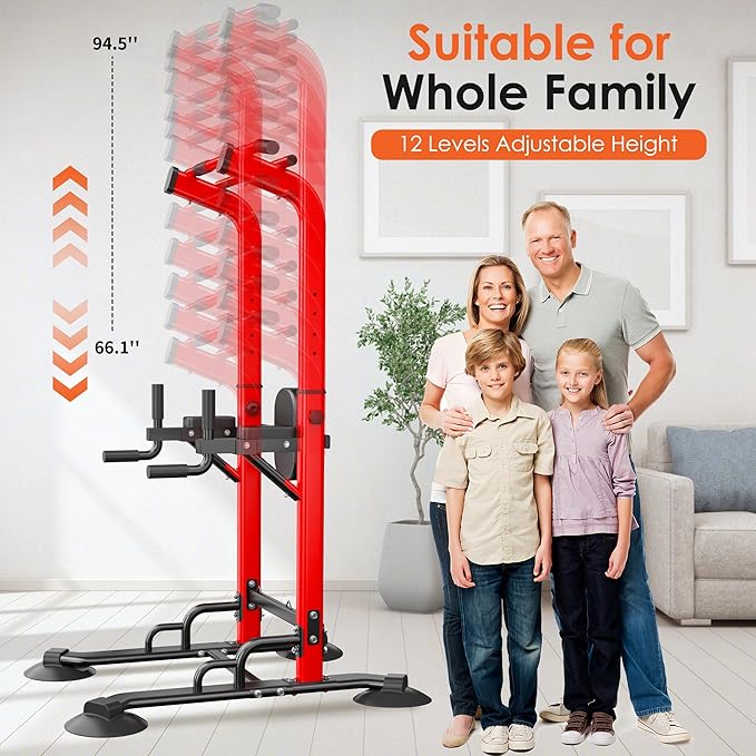 SogesPower Power Tower Pull Up Bar Station, 12-Level Adjustable Multi-Function Pull Up Dip Station for Home Gym, Pull Up Bar Stand Dip Bar Strength Training Fitness Equipment