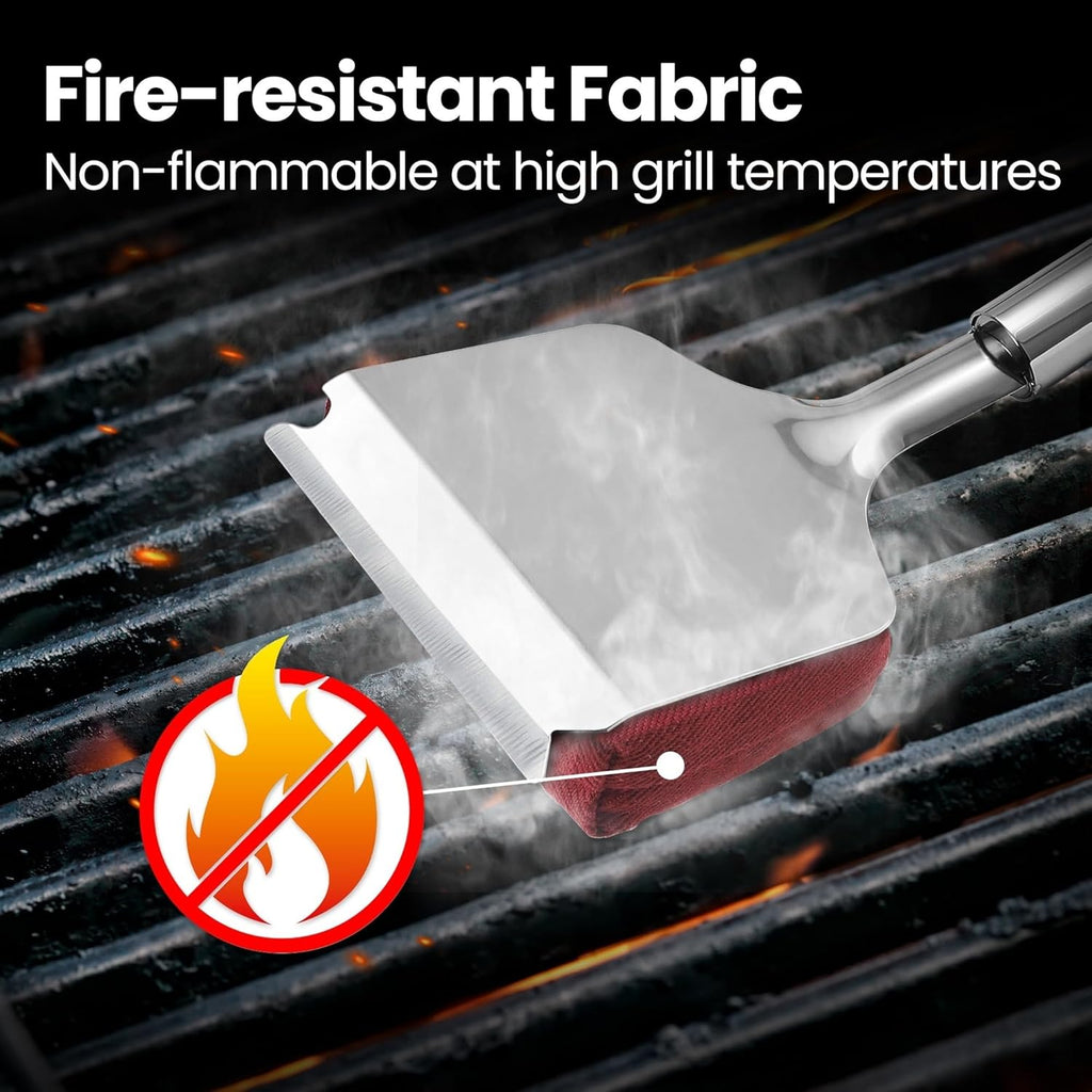 Stainless Steel Grill Brush Cleaning Kit, Grilling Accessories, Interchangeable BBQ Brush & Griddle Scraper with Fire-Resistant Cleaning Sponge, Dishwasher Safe Grill Cleaner, BBQ Accessories