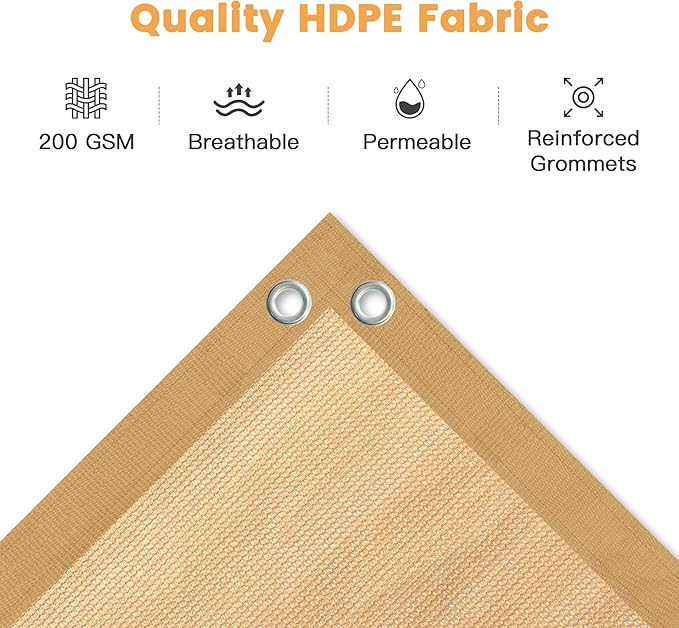 VICLLAX Shade Fabric Sun Shade Cloth with Every 2 FT Grommets for Patio Garden Pergola Cover Canopy 5x23 FT, Wheat