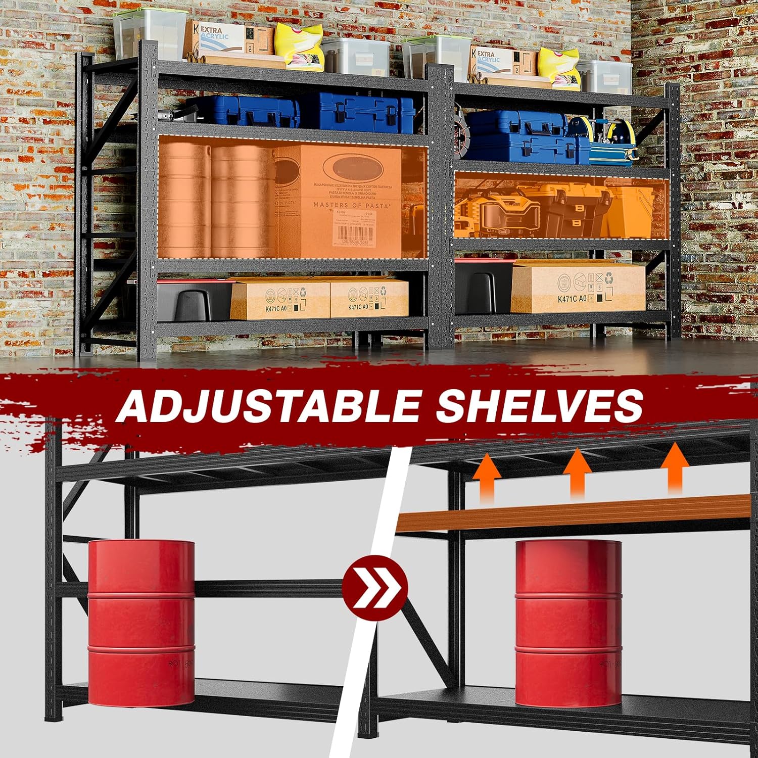 5000LBS Metal Steel Storage Shelves - 71.3" W Black 4 Tier Heavy Duty Rack Commercial Industrial Shelving with Adjustable Shelf for Basement Garage Warehouse - 71.3" W x 24" D x 70" H