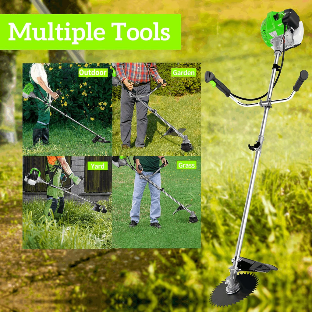 COOCHEER Brush Cutter Gas Powered 58cc, 4 in 1 Weed Wacker Gas Powered, 2 Cycle Straight Shaft String Trimmer Grass Cutter Machine for Lawn and Garden Care Trimming, Green