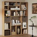 71" Tall 6-Tier Heavy Duty Bookcase with 2 Foldable Storage Baskets, 55" Wide Open Bookshelf with 16 Irregular Cubes for Living Room, Office （Yellow）