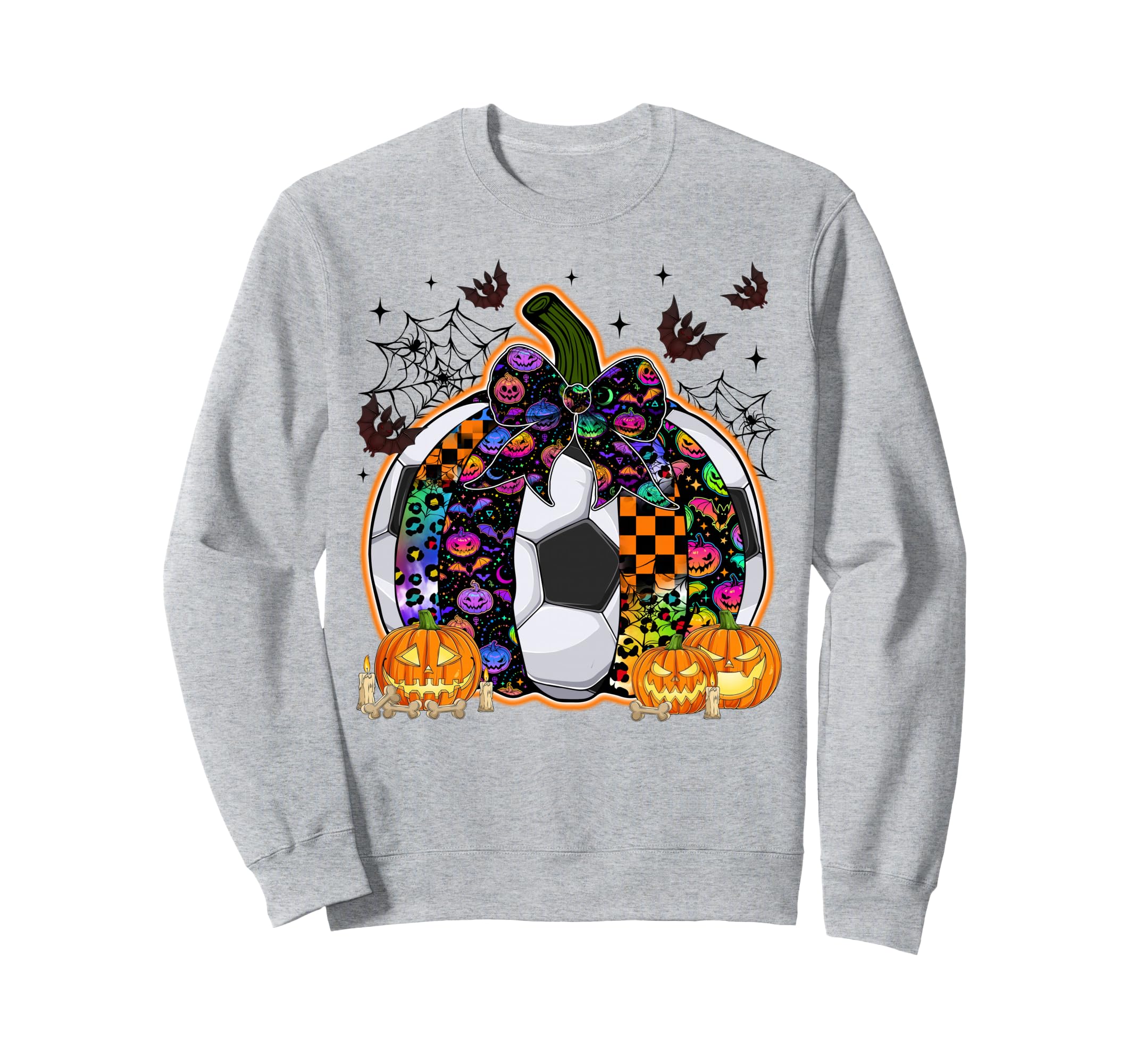 Pumpkin Soccer Bow Happy Sweatshirt - Casual Everyday Wear for Adults