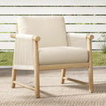 CHITA Boho Patio Rattan Chair, Outdoor Wicker Chair with 7.1″ Thickened Cushions Acacia Wood Frame(Cream)