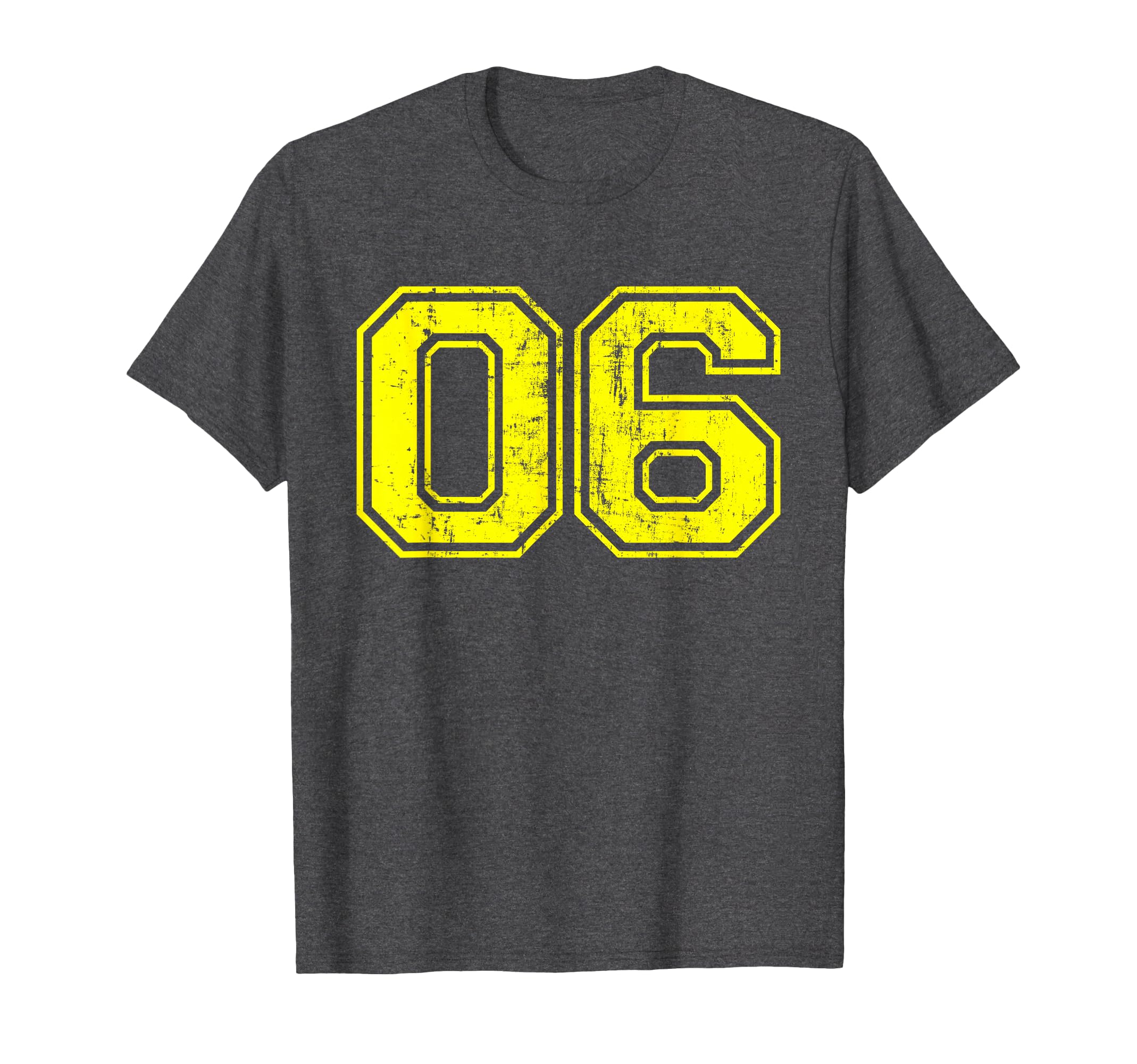 Number 06 Six Varsity Distressed Sport T-Shirt - Novelty Apparel Unisex