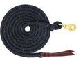 Premium 1/2" Samson Eq Braid Yacht Natural Horse Training Lead Rope with Brass Trigger Bull Snap (12ft Black with Blue)