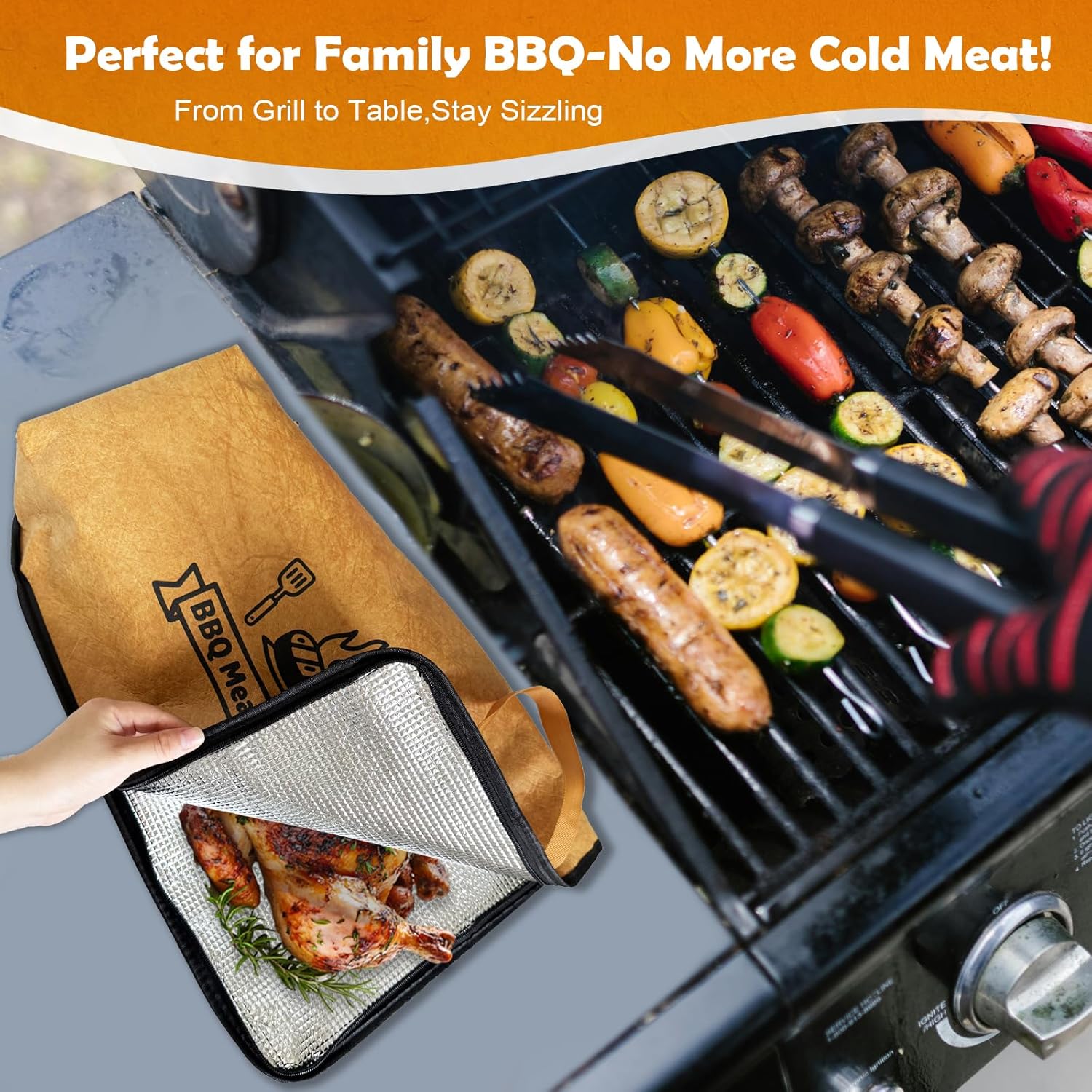 BBQ Blanket for Resting Meat,Reusable Smoker Grilling Bag Insulated Resting Bag with Wide Mouth,BBQ Accessories for Large Brisket,Beef,Turkey,Pork (21in)