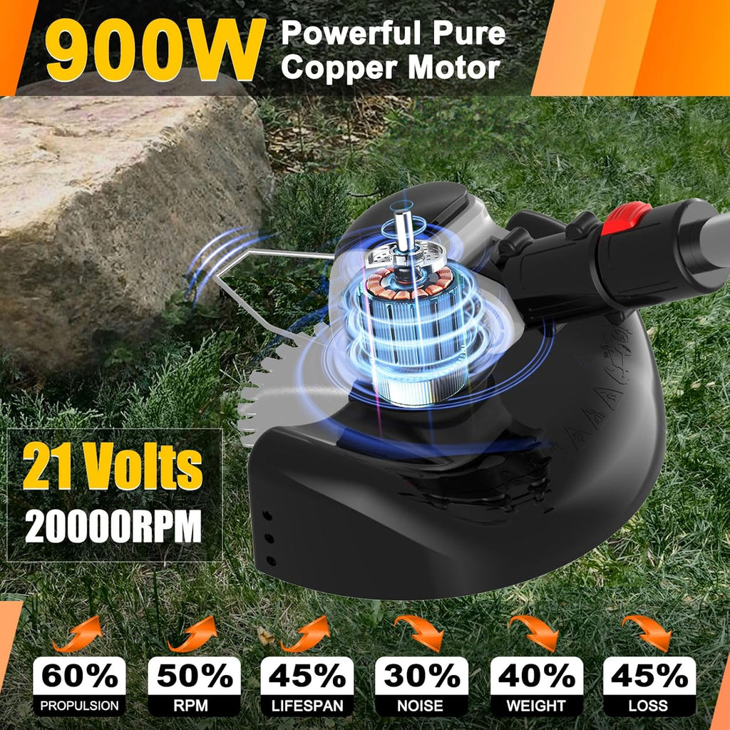 Electric Weed Wacker Cordless Eater Battery Powered, 21v Lightweight Weed Trimmer With 2 4.0Ah Battery Operated & Charger & Wheels & Shears, 3 In1 Grass Trimmer/Brush Cutter/Lawn Edger for Yard Garden
