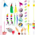 Cat toy pack with 27PCS self play accessories for indoor cats-cat teaser wand, fishing pole, suction cup, ball, string, mouse, feathers and hanging interactive cat toys for kitten Exercise & Chase