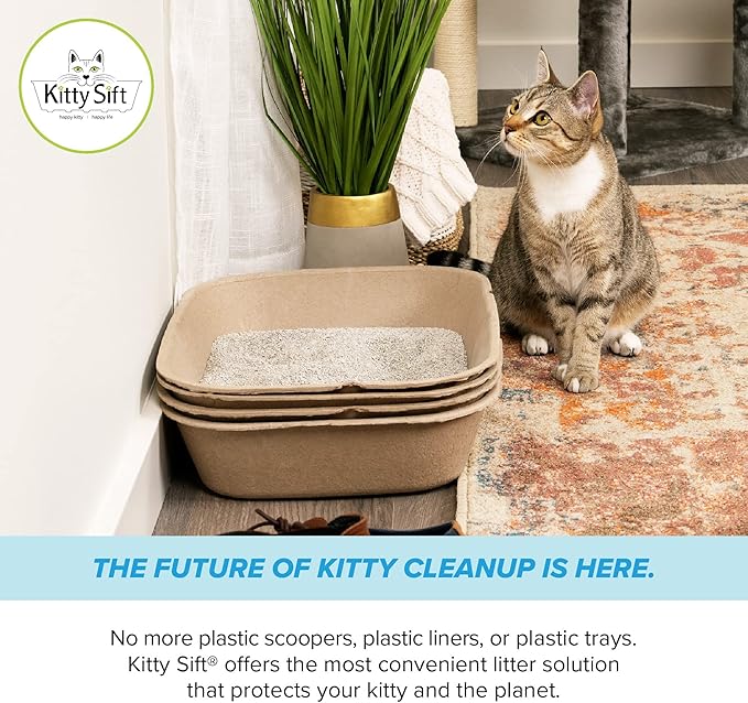 Kitty Sift (Set of 1 Litter Box & 5 Sifting Liners) Sustainable, Clean, Sifting, Disposable Cat Litter Box Kit - Jumbo, 6-Set Kit