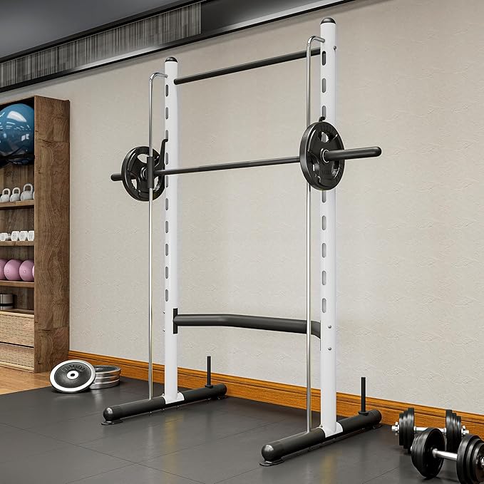 Soozier Squat Rack with Pull-Up Bar, Adjustable Power Rack with Barbell Bar, Multi-Functional Bench Press Rack for Home Gym Strength Training