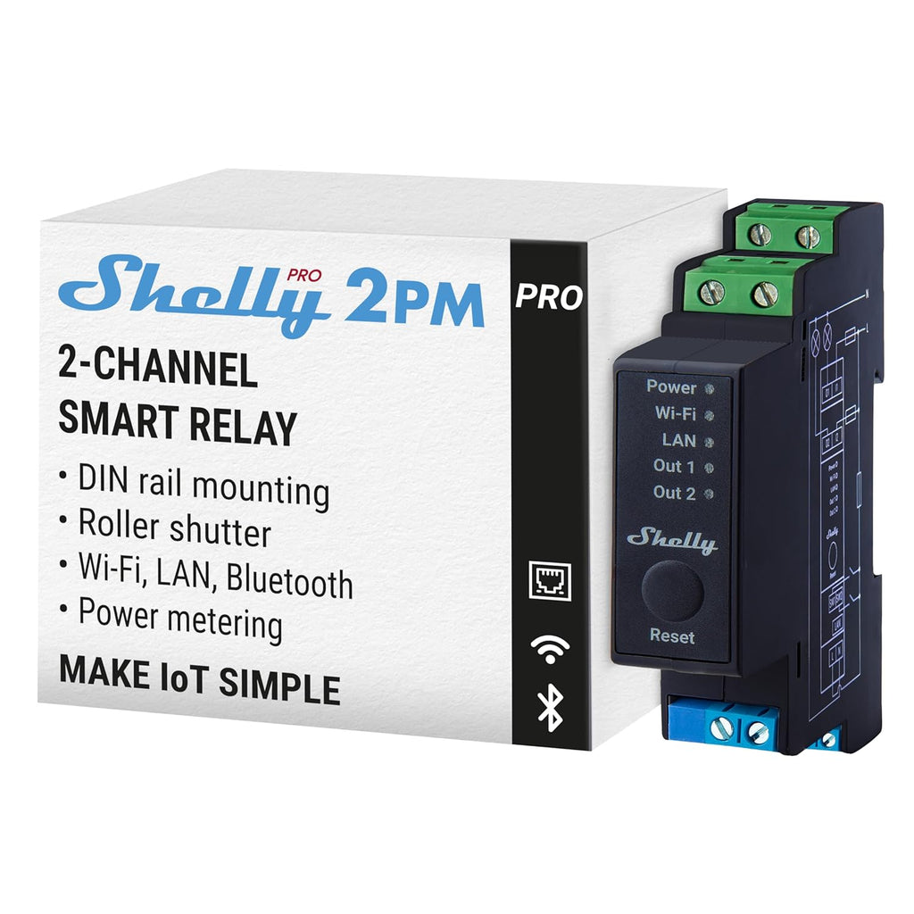 Shelly Pro 2PM | Wi-Fi & LAN 2-Channel Smart Relay with Power Metering | Home Automation | Compatible with Alexa & Google Home | iOS Android App | Remote Appliances Control & Monitoring