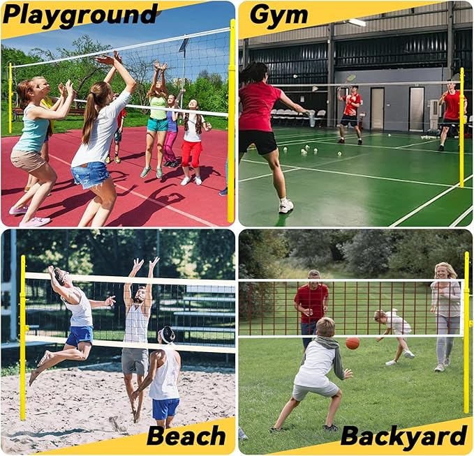 Volleyball Poles,Portable Outdoor Volleyball Net Set, Badminton/Volleyball Post, Adjustable Volleyball Net Poles for Outdoor Grass Backyard School Indoor