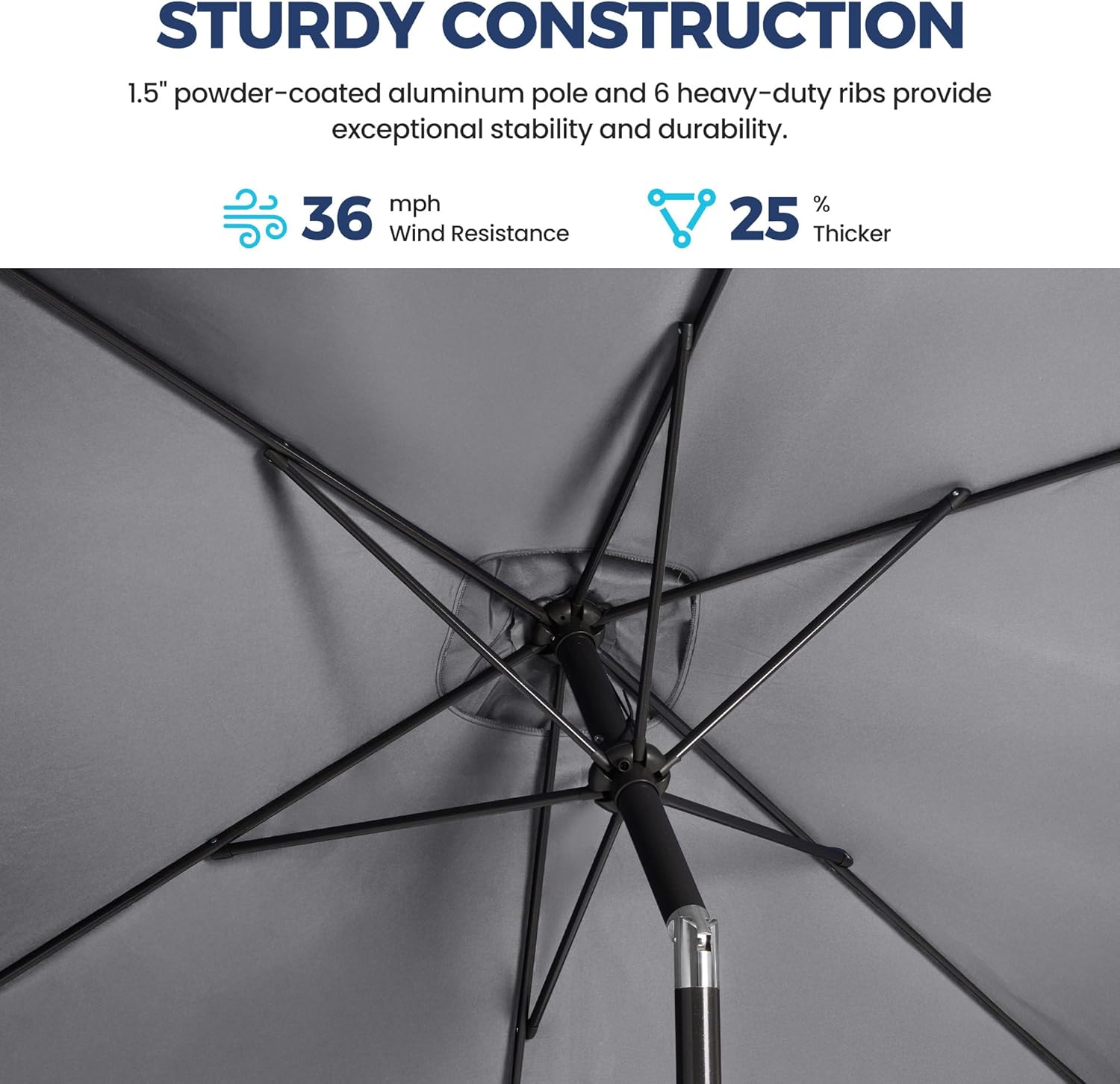 SUNVIVI OUTDOOR Patio Umbrella, 6.5' x 10' Rectangular Patio Umbrella, Metal Pole Square Outdoor Umbrella with Crank and Push Button Tilt, 6 Steel Ribs, Polyester Canopy