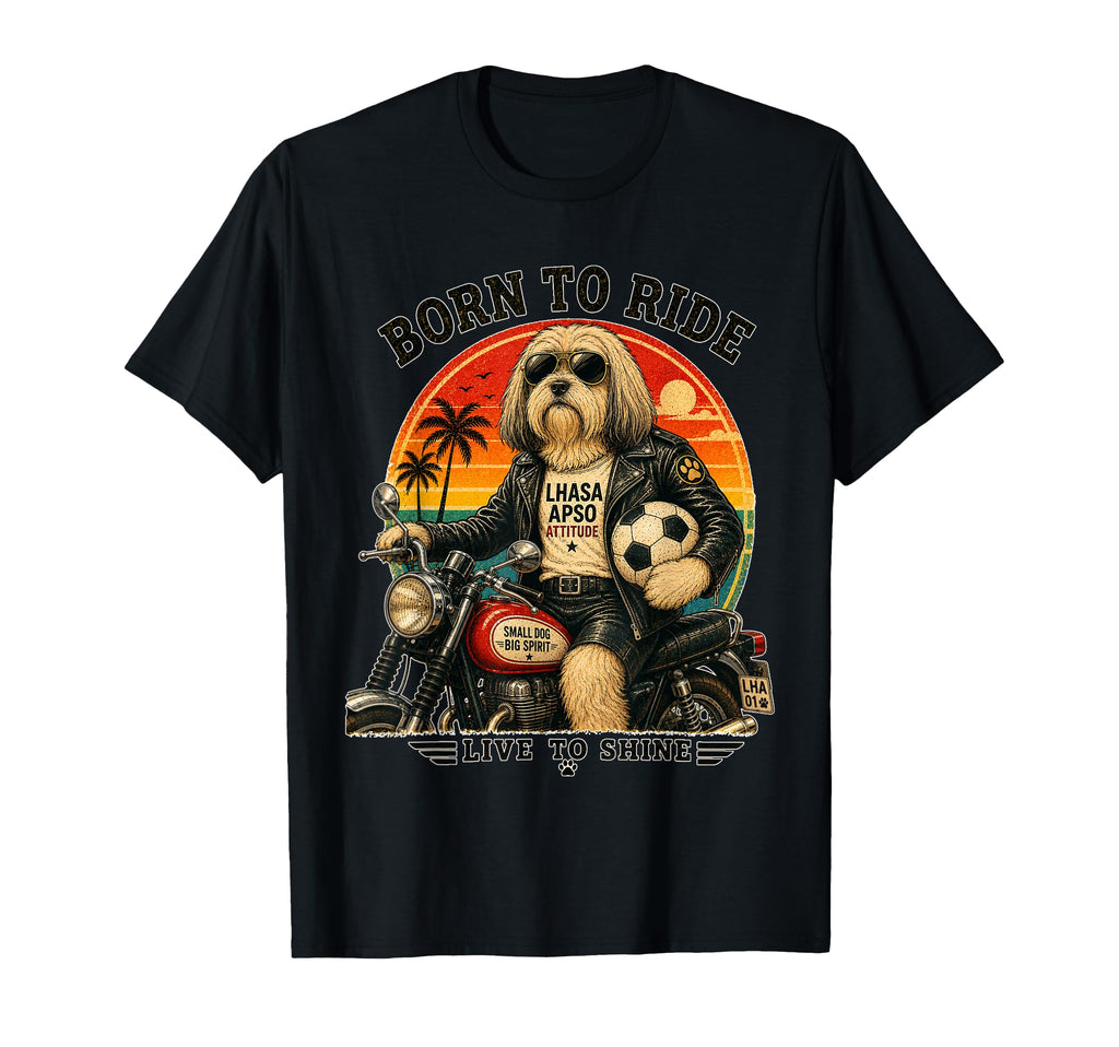 Lhasa Apso Motorbike Love Footbal T-Shirt - Trendy Graphic for Adults