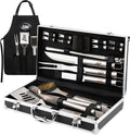 Kaluns Grilling Accessories, Birthday Gifts for Men Grilling Gifts, Heavy Duty Stainless Steel BBQ Grill Tools Set for Outdoor Grill with Aluminum Case and Apron, Husband Dad Gifts for Christmas