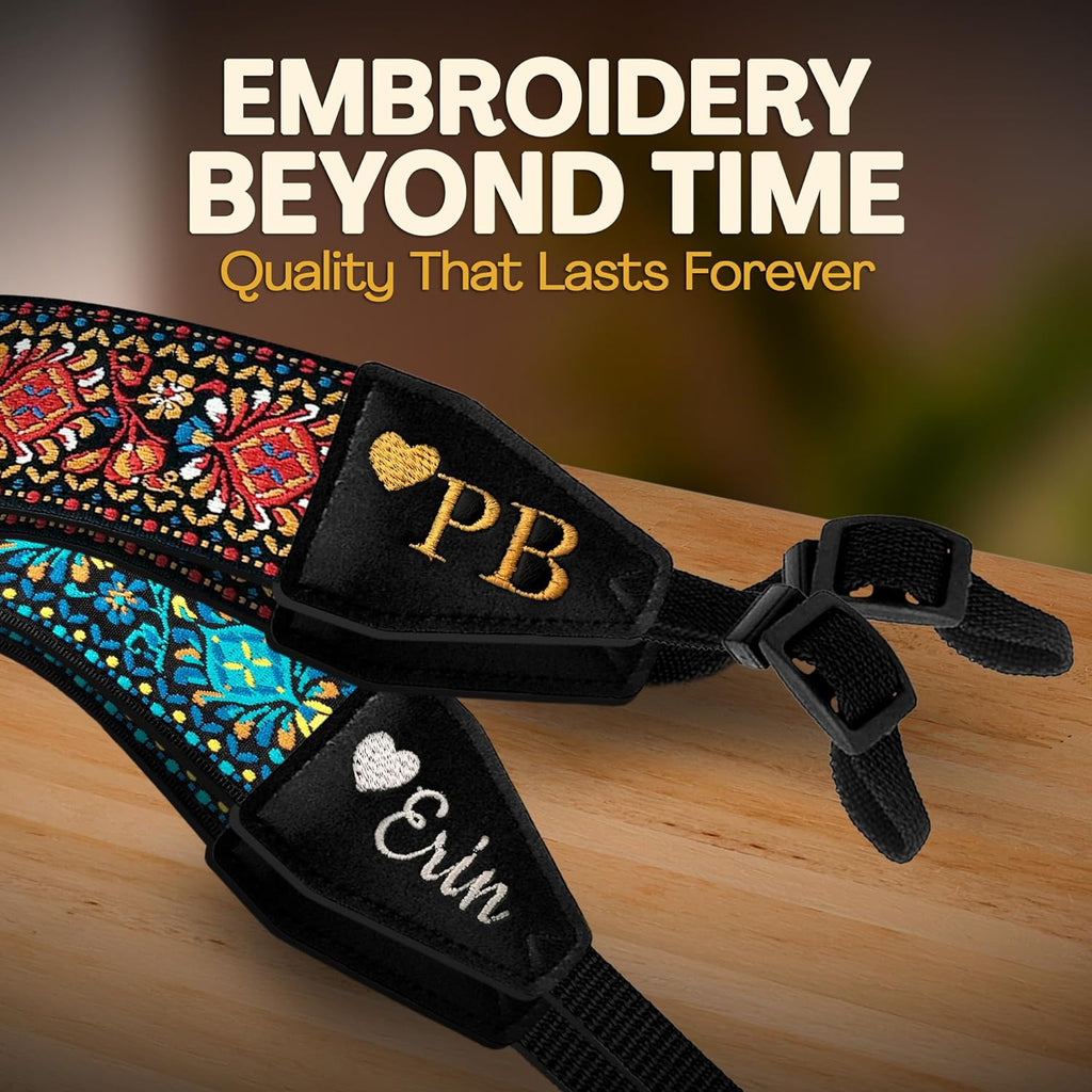 Personalized Embroidered Red Woven Camera Strap