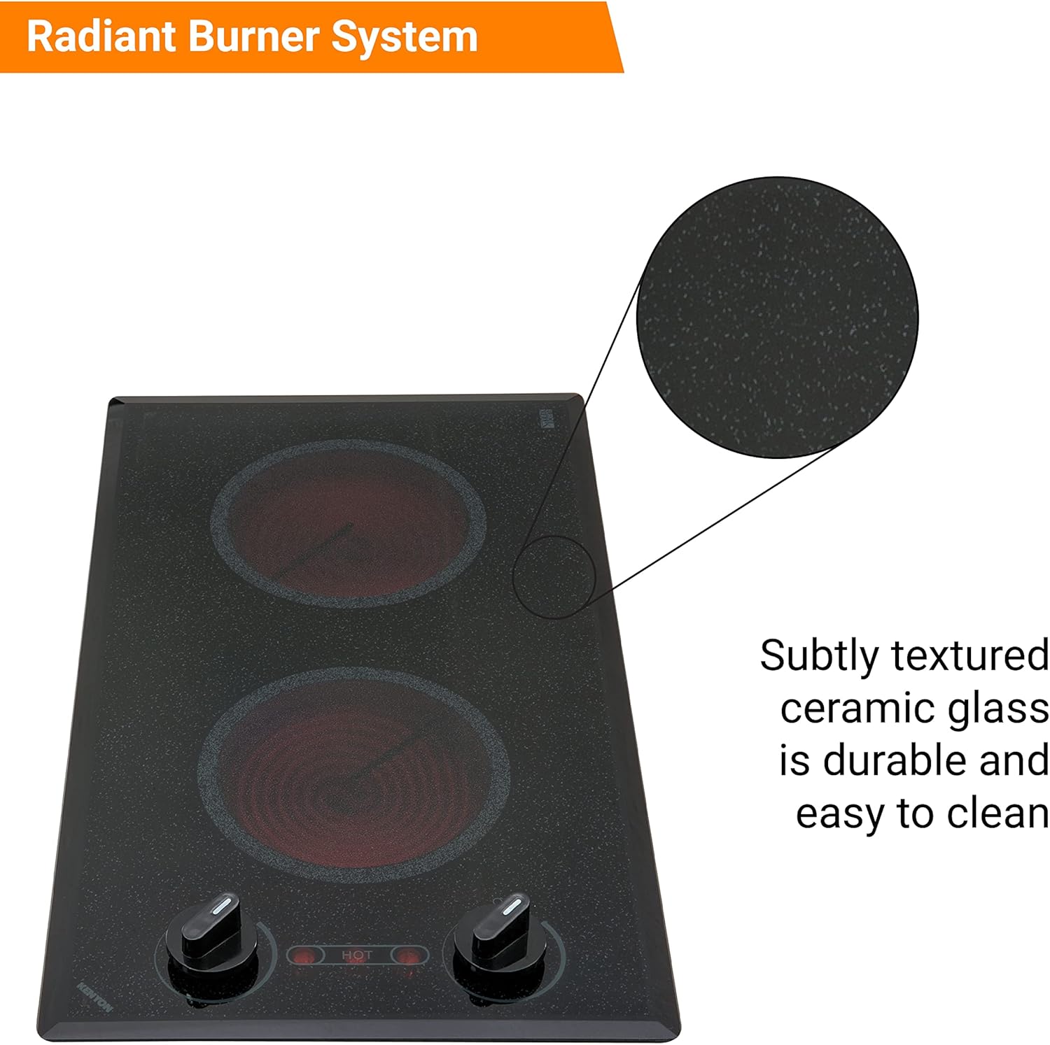 Kenyon Mediterranean 2-Burner Small Cooktop, Electric Cooktop for Energy-Efficient Cooking, Knob Control, Portrait Cooktop, 208-Volt, Black