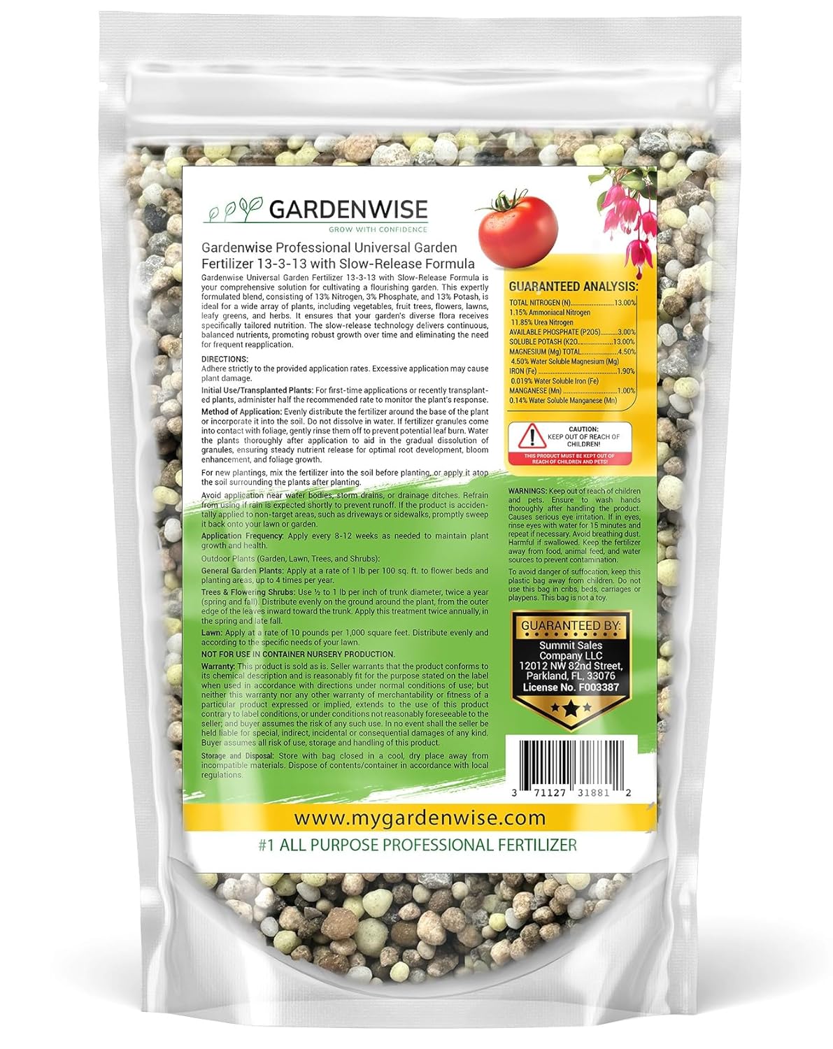 Professional Universal Garden Fertilizer 13-3-13 with Slow-Release Formula (0.5 Quart)