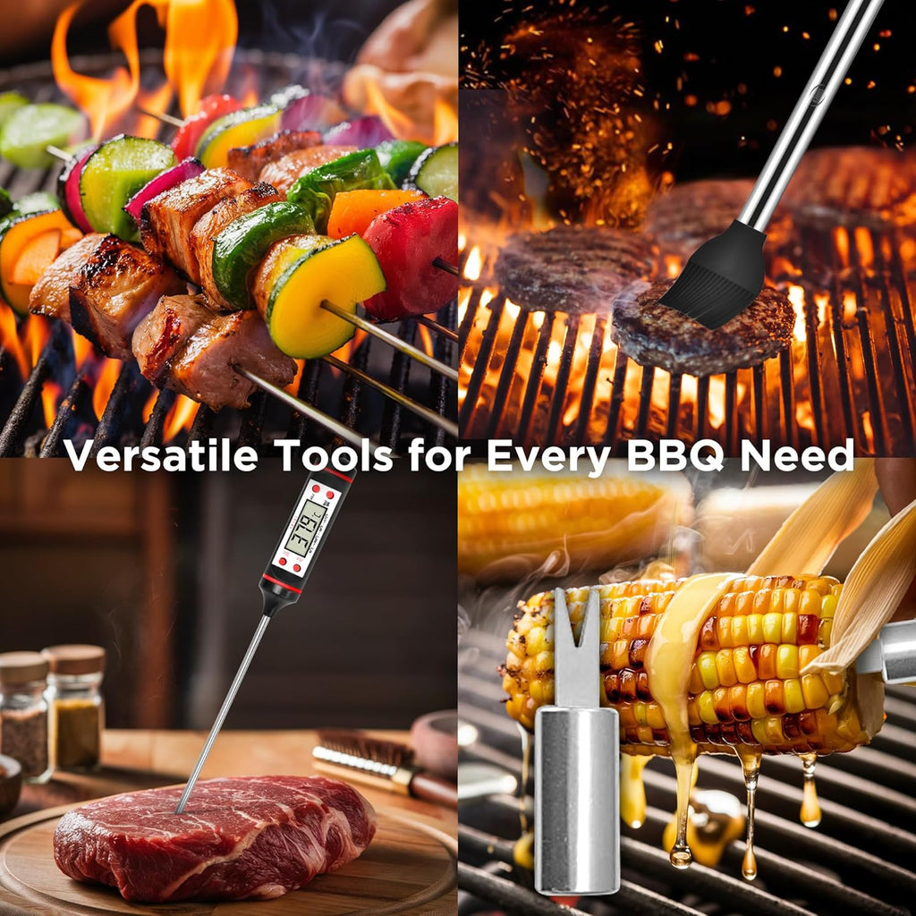 Kaluns Grilling Accessories, Dad Gifts for Christmas Grilling Gifts, Heavy Duty Stainless Steel Grill Set BBQ Grill Accessories for Outdoor Grill with Meat Thermometer, Case and Apron