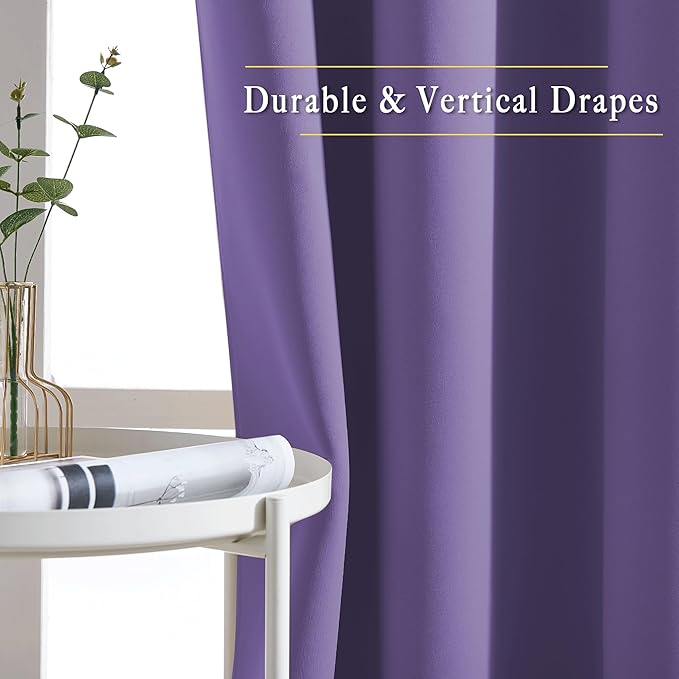 NICETOWN Lilac Purple Curtains for Home Office, Grommet Thermal Curtains Blackout Light Blocking Room Darkening Window Treatments for Bedroom/Living Room, 2 Panels, W52 x L90