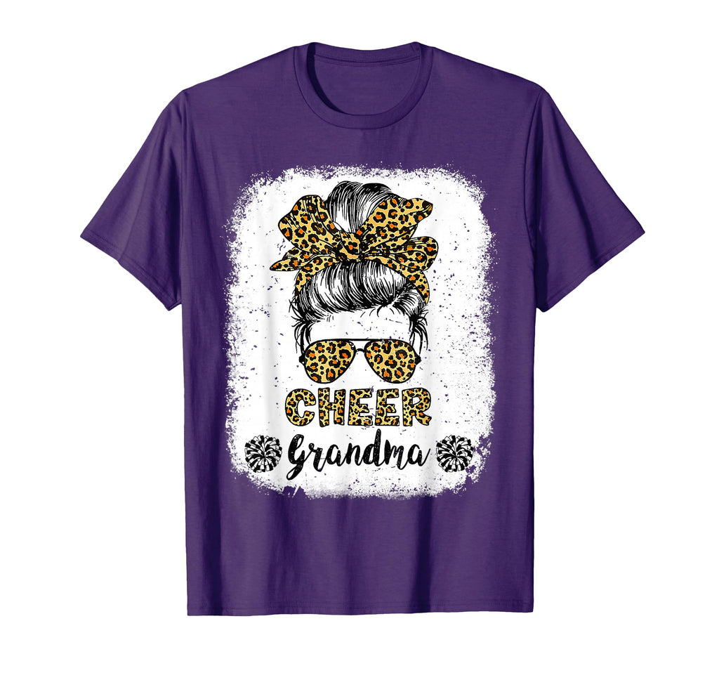 Cheer Grandma Leopard Messy Bun T-Shirt - Custom Art Print Unisex