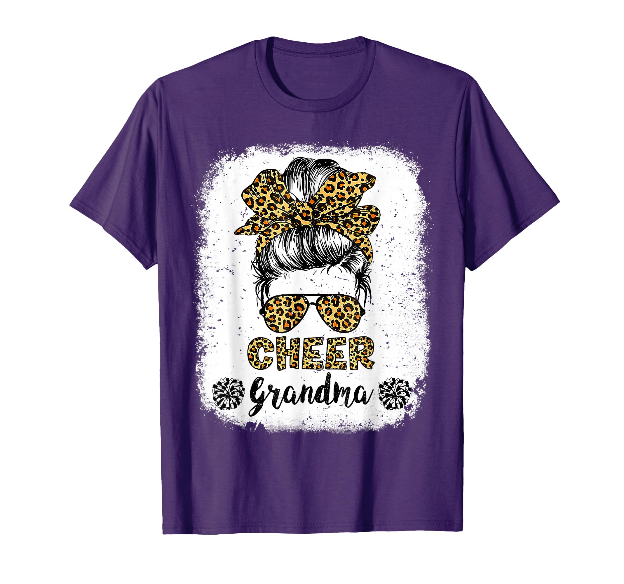 Cheer Grandma Leopard Messy Bun T-Shirt - Custom Art Print Unisex