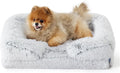Bedsure Orthopedic Dog Beds for Small Dogs - Washable Small Dog Cat Bed Waterproof, Comfort Pet Couch Sofa with Washable Removable Cover, Pets Bed with Nonskid Bottom, Long Faux Fur-Misty Grey, 24"