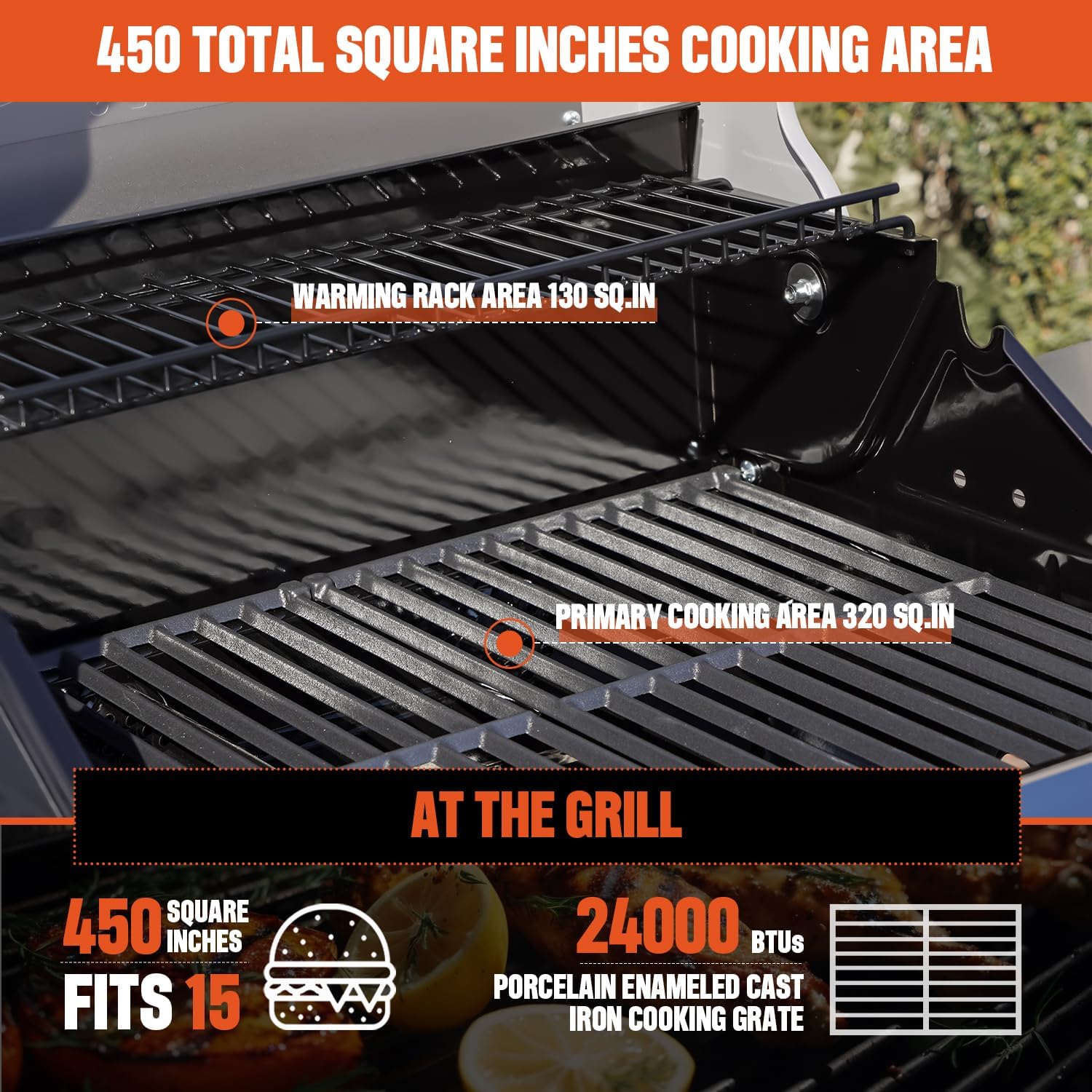 Monument Grills 2-Burner Stainless Steel Liquid Propane Gas Grill, Two Foldable Shelves Patio Garden Barbecue Grill with Clearview® Lid, Knob Control Mesa220, Black