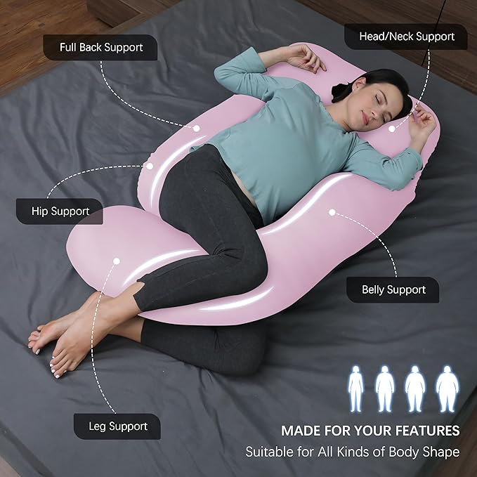 MOON PARK Pregnancy Pillows for Sleeping - U Shaped Full Body Maternity Pillow with Removable Cover - Support for Back, Legs, Belly, HIPS - 57 Inch - Purple - Cooling Cover