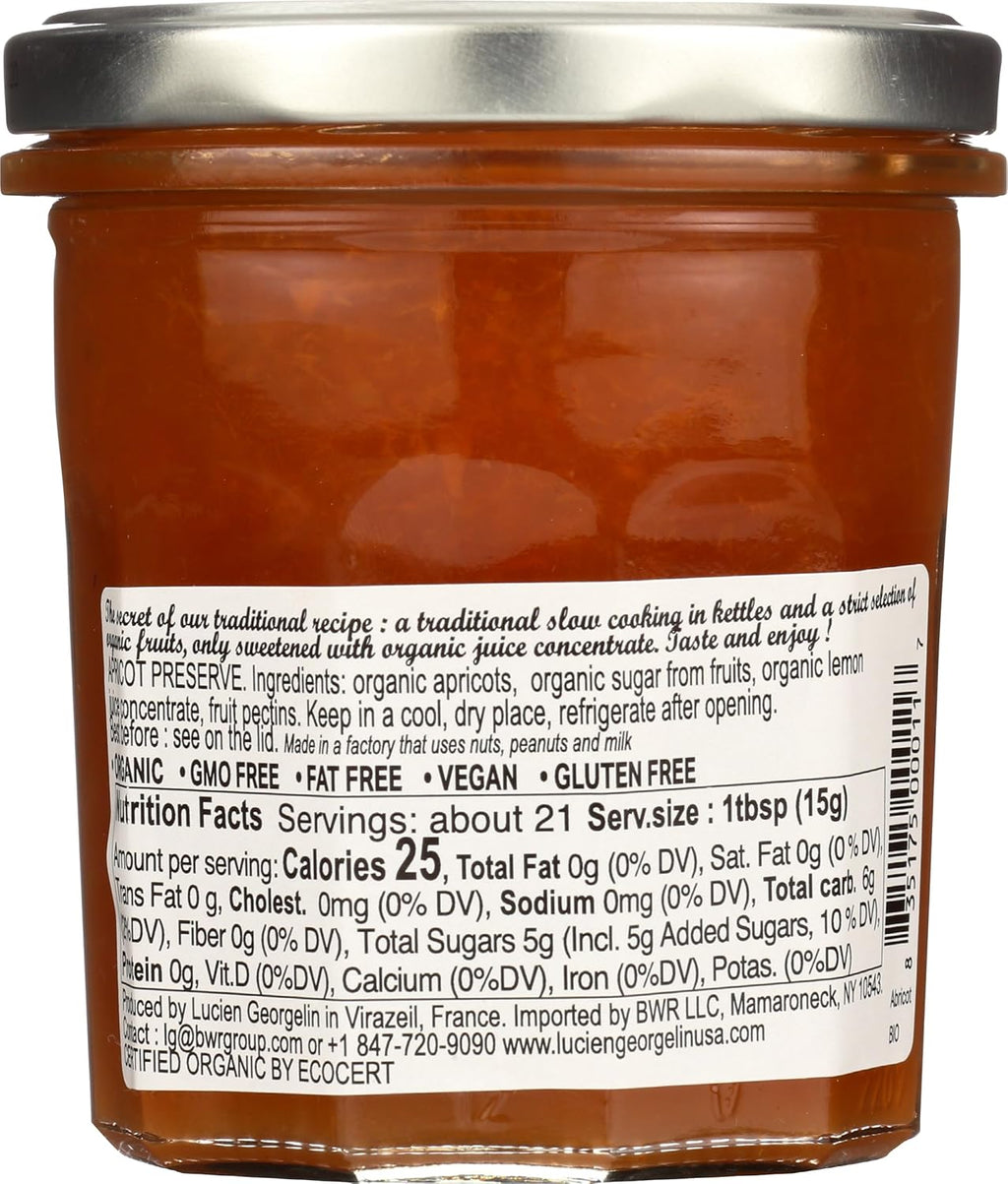 Lucien Georgelin Organic Apricot Fruit Spread, 11.28 oz, Pack of 6