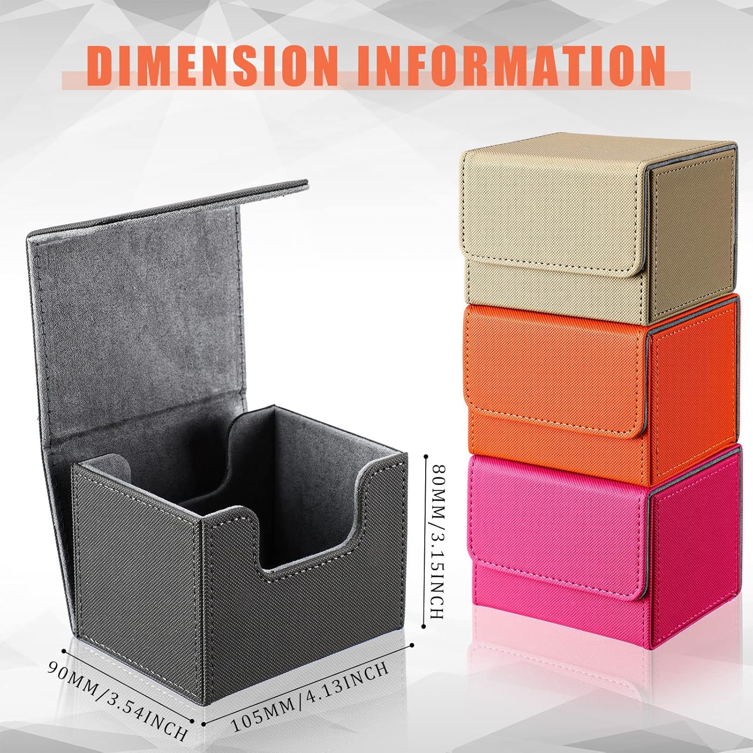 Yookeer 4 Pieces Leather Deck Card Boxes Cards Deck Game Box for Collectible Playing Card Box Compatible with MTG Commander(Pink, Orange, Sand, Gray,Horizontal)