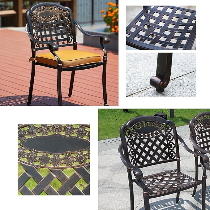 Outdoor Dining Chair Cast Aluminum Patio Chairs Set of 2 All-Weather Patio Dining Chair with Adjustable Feet for Backyard Garden (Crown Chair)